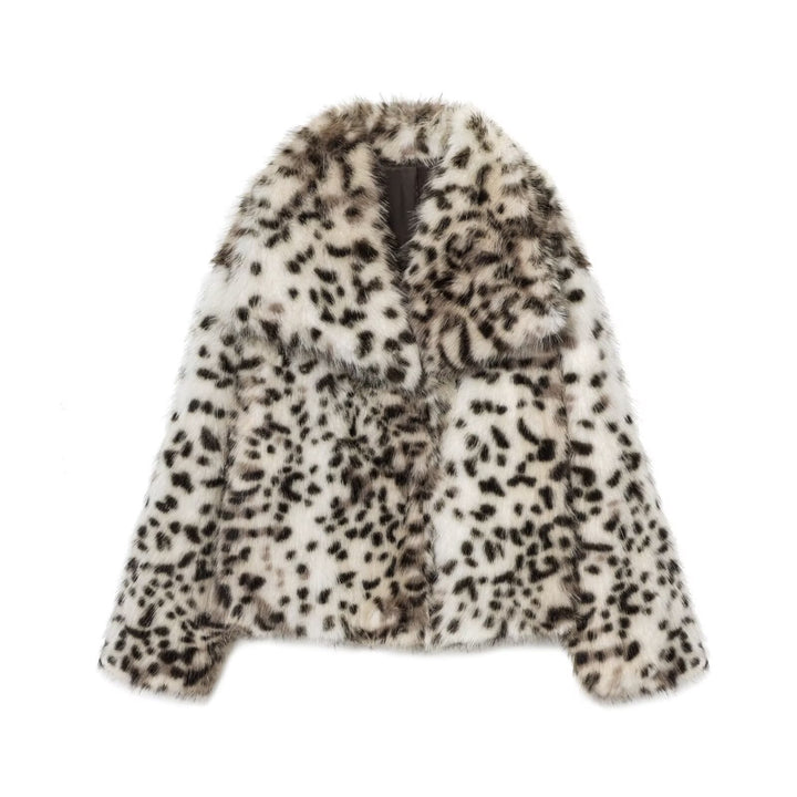 Damen Kurzjacke aus Kunstfell mit Leopard-Print und voluminösem Schalkragen Drune