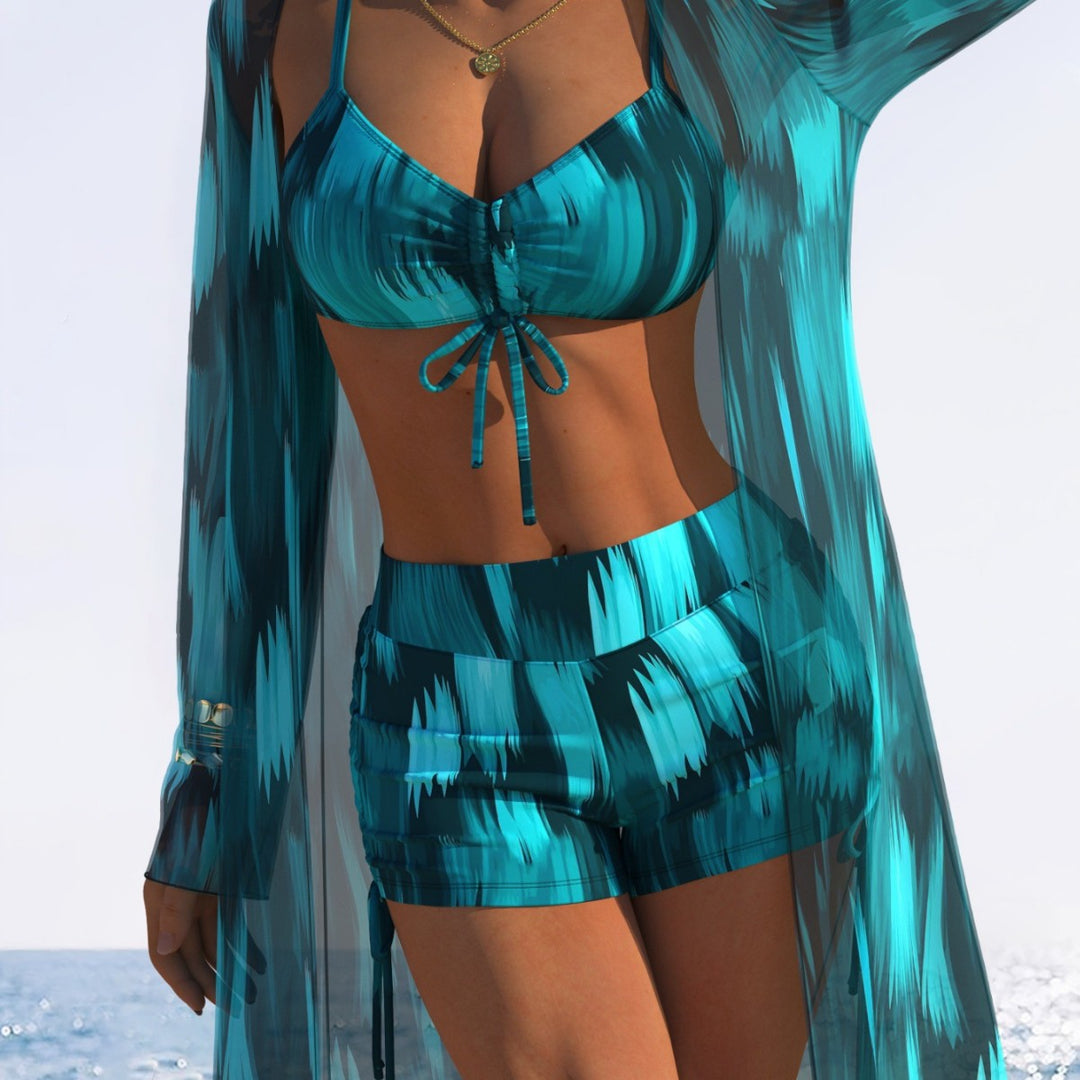 Damen Bikiniset mit floralem Design und schwingendem Kimono Drune