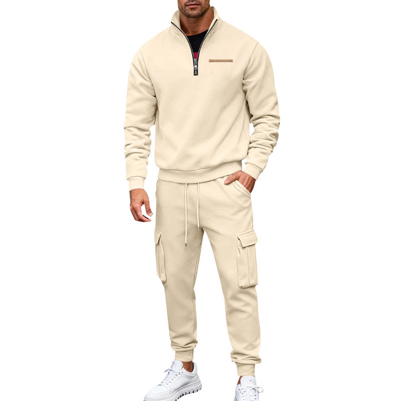 Herren Zip-Pullover- und Cargo-Jogger-Set aus weichem French-Terry Drune
