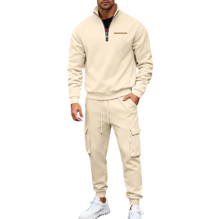 Herren Zip-Pullover- und Cargo-Jogger-Set aus weichem French-Terry Drune