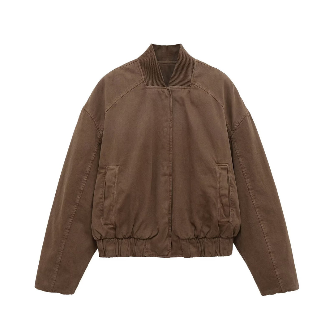 Damen Oversize-Bomberjacke mit gerafftem Saum und Rippenkragen Drune