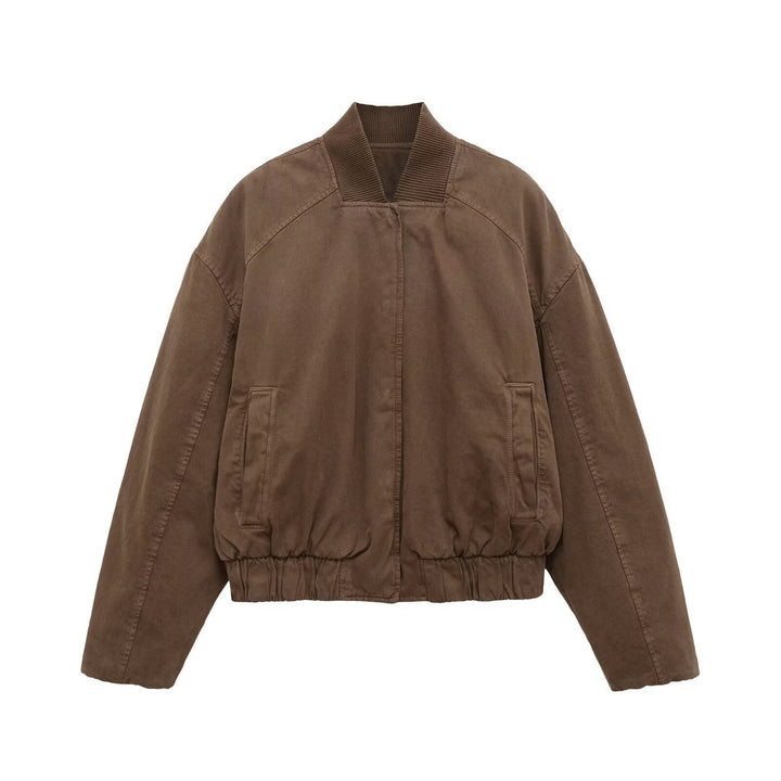 Damen Oversize-Bomberjacke mit gerafftem Saum und Rippenkragen Drune