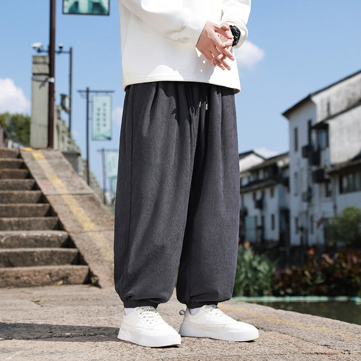 Herren Weite Cord-Loungehose mit Tunnelzug, gerippter Cordstruktur und elastischen Bündchen Drune