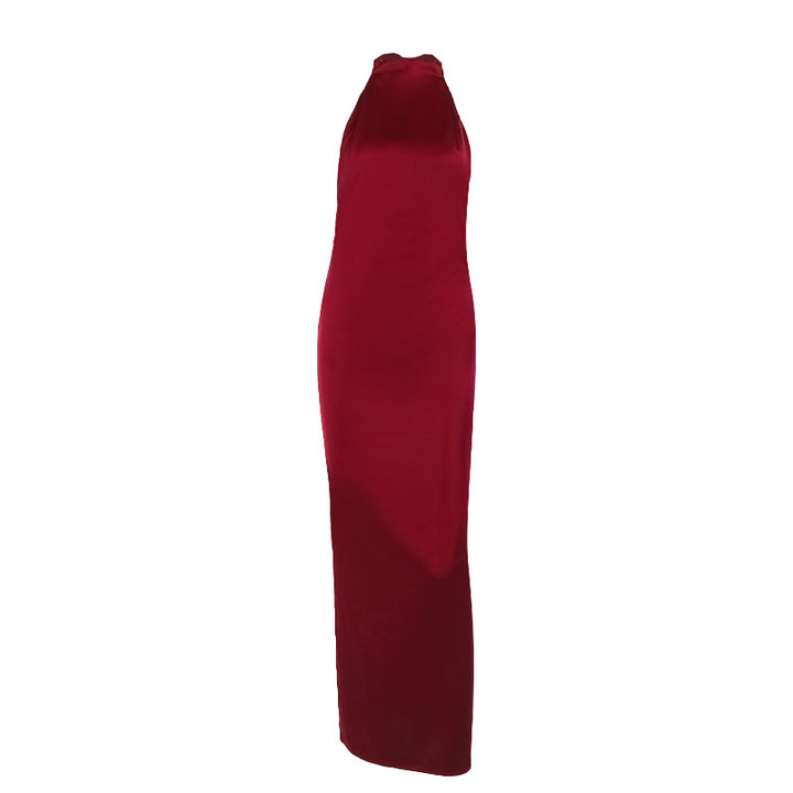 Damen elegantes Maxikleid mit hohem Kragen und figurbetontem Schnitt Drune