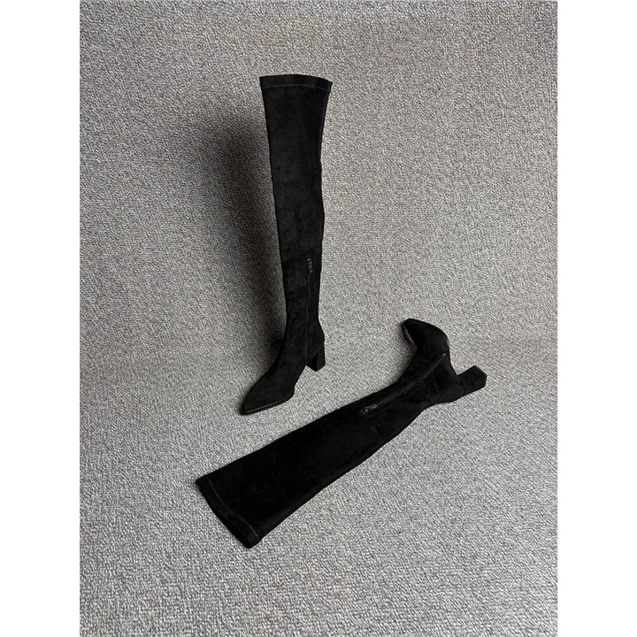 Damen Overknee‑Stiefel mit spitzer Zehenpartie, elastischem Schaft und sculpted Blockabsatz Drune