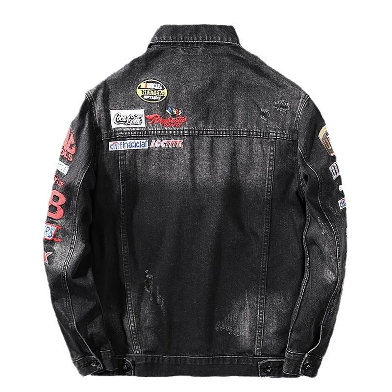 Herren Modische Jeansjacke mit kreativen Patches Drune