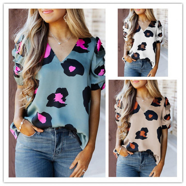Damen Bluse mit modischem Blumendruck und eleganten Puffärmeln Drune
