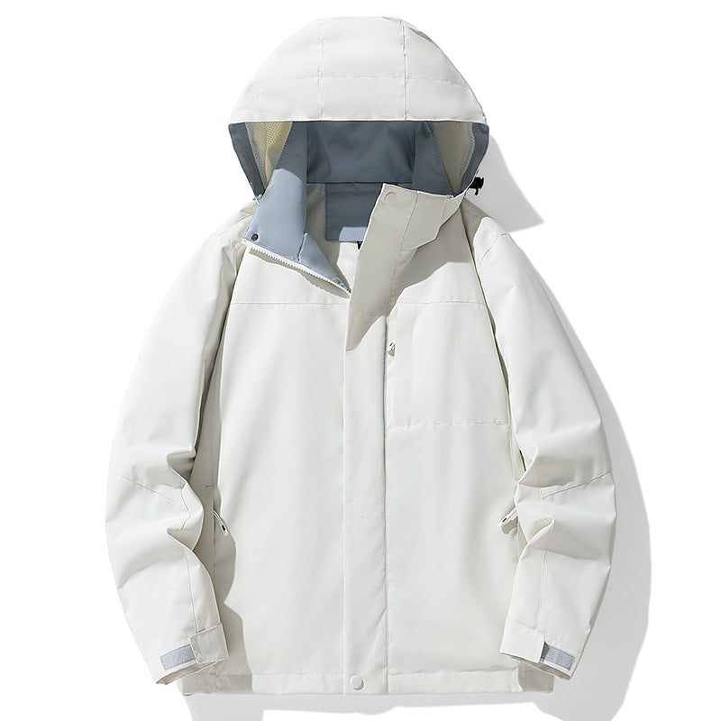 Herren Wasserdichte dreilagige Outdoorjacke mit Kapuze, atmungsaktivem Meshfutter und verstellbaren Bündchen Drune