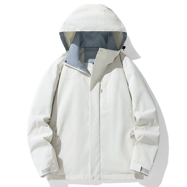 Herren Wasserdichte dreilagige Outdoorjacke mit Kapuze, atmungsaktivem Meshfutter und verstellbaren Bündchen Drune