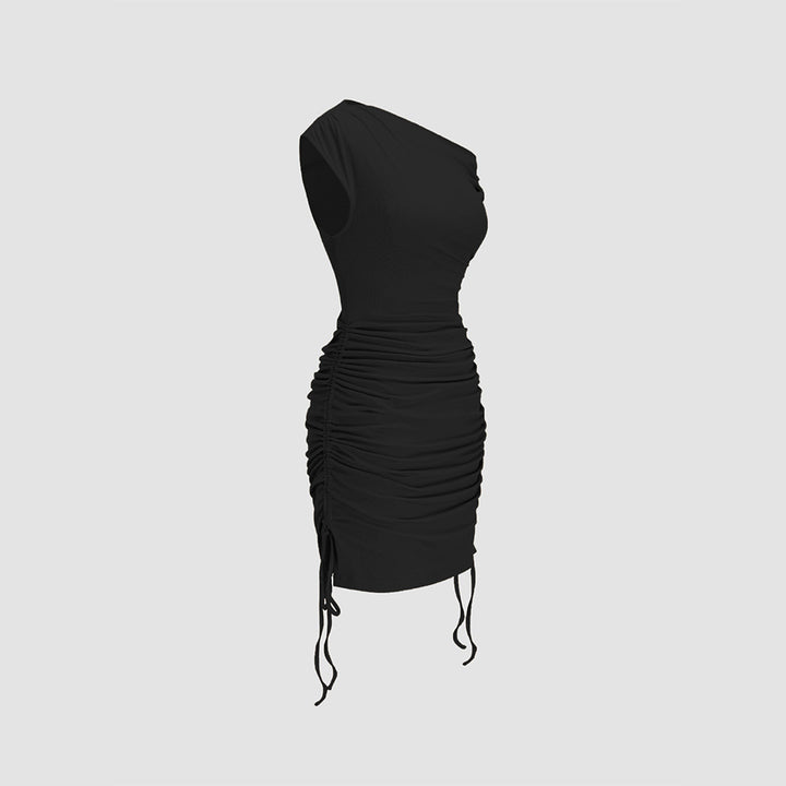 Damen figurbetontes Wickelkleid mit asymmetrischem Ausschnitt und Rüschendetails Drune