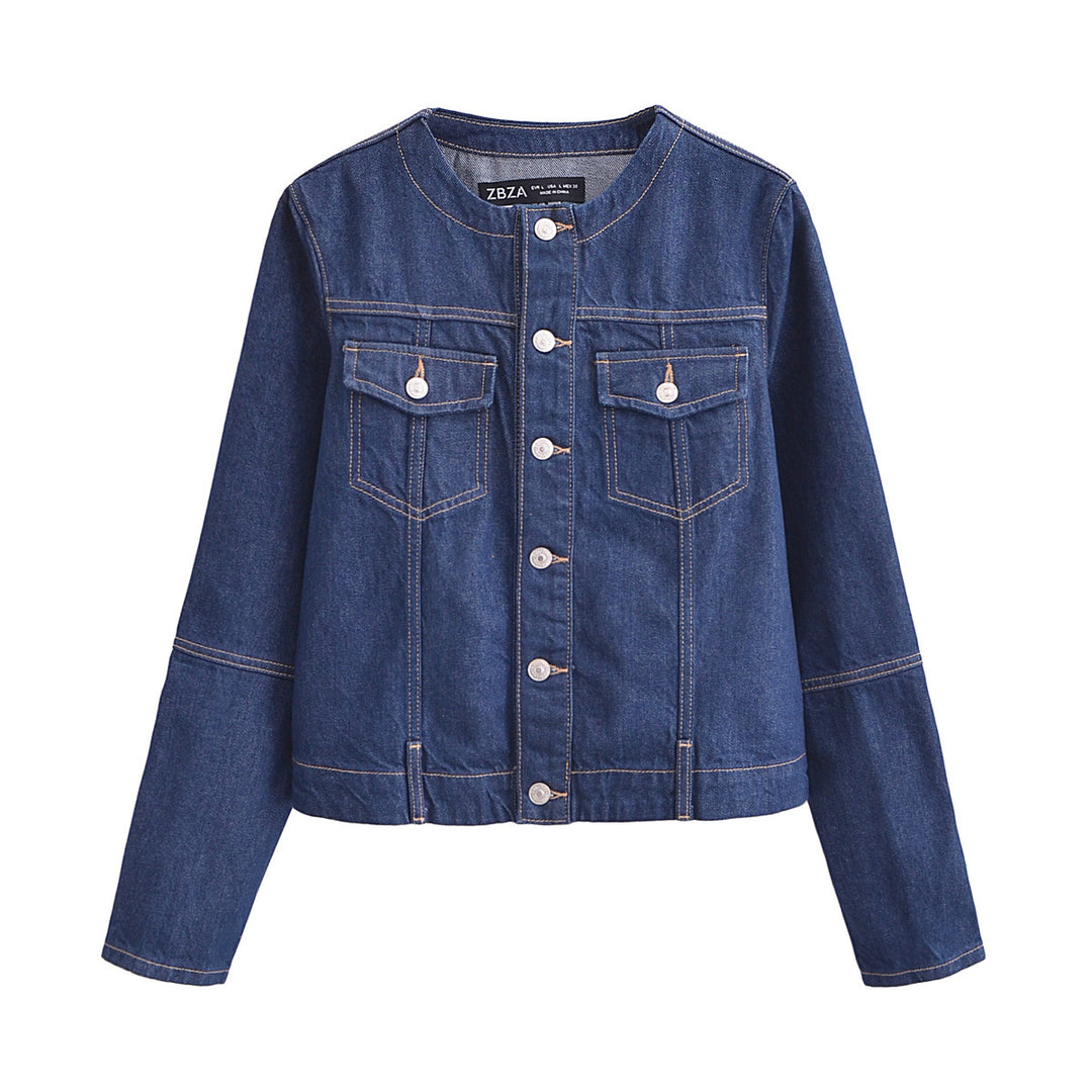 Damen nan leichte Jeansjacke mit Rundhalsausschnitt, durchgehender Knopfleiste und aufgesetzten Brusttaschen Drune