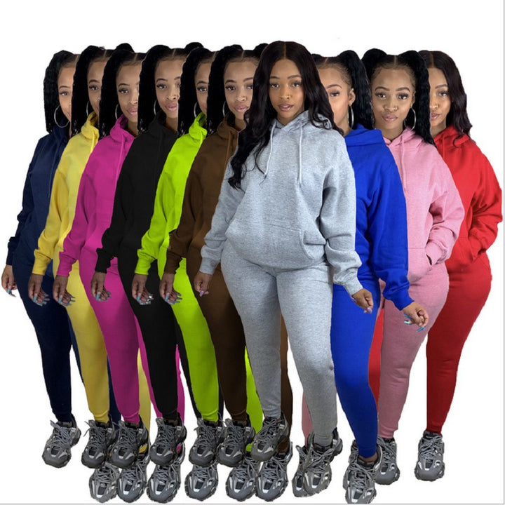 Damen nan Cozy-Loungewear-Set mit oversized Hoodie, Kängurutasche und schmaler Highwaist-Jogginghose Drune