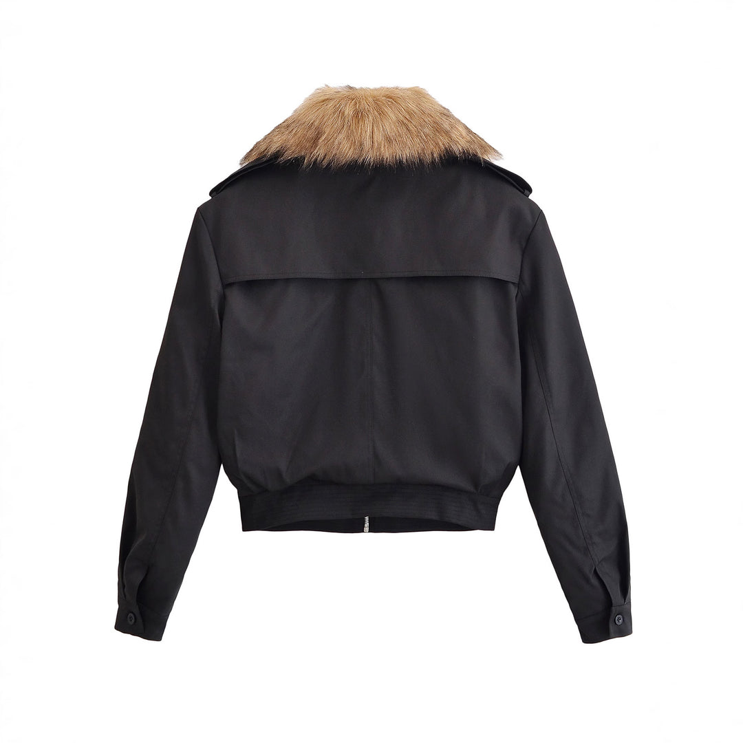 Damen Kurze Bomberjacke mit abnehmbarem Faux-Fur-Kragen Drune