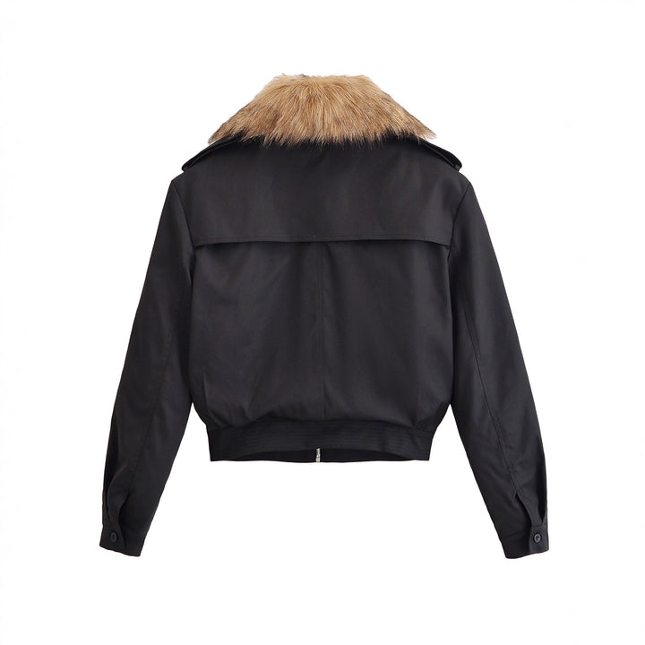 Damen Kurze Bomberjacke mit abnehmbarem Faux-Fur-Kragen Drune