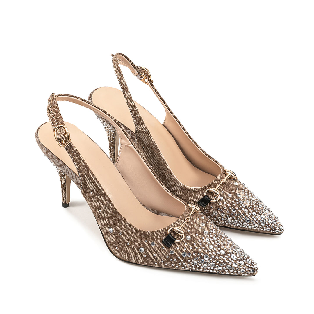 Damen Elegante Spitz-Zeh Slingback Absatzschuhe mit Strass-Akzenten Drune