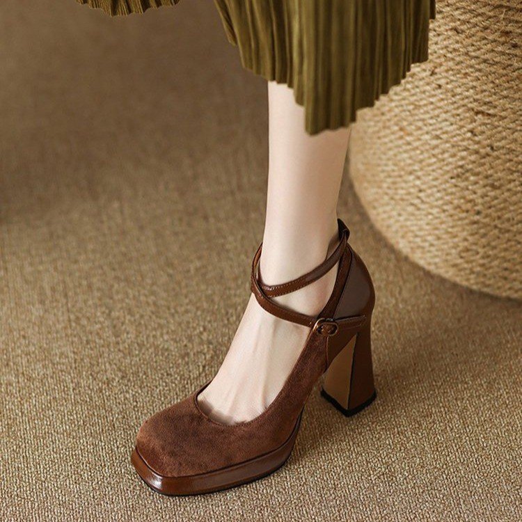 Damen elegante Mary Jane Pumps mit luxuriösem Blockabsatz Drune