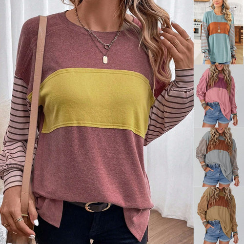 Damen lässiger Sweatshirt mit gestreiften Ärmeln Drune