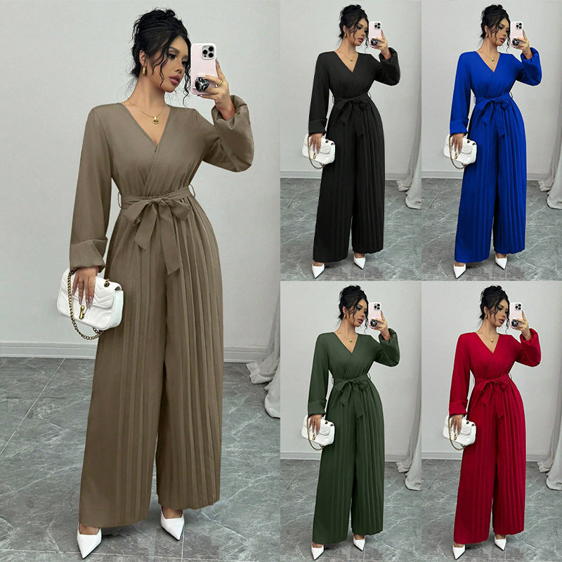Damen Eleganter Plissee Jumpsuit Drune