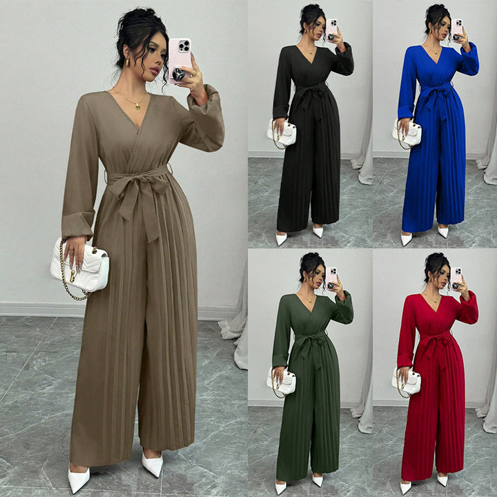 Damen Eleganter Plissee Jumpsuit Drune