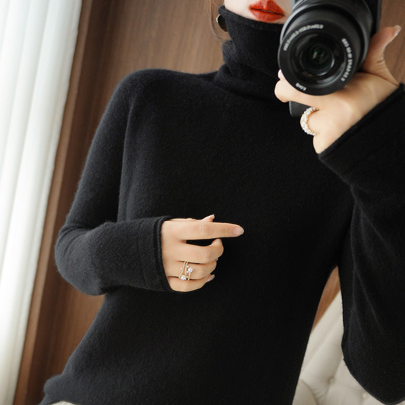 Damen Weicher Rollkragenpullover aus Kaschmir‑Look mit Daumenloch und figurbetonter Silhouette Drune