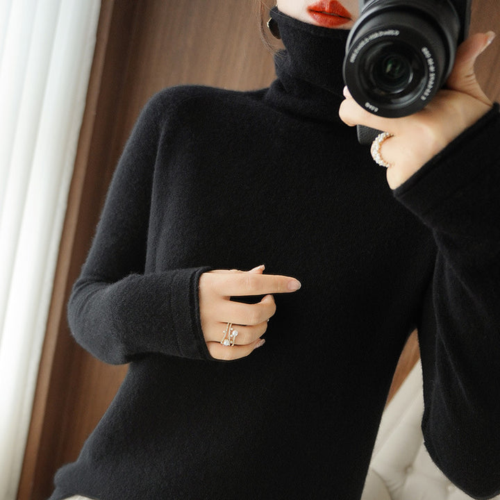 Damen Weicher Rollkragenpullover aus Kaschmir‑Look mit Daumenloch und figurbetonter Silhouette Drune