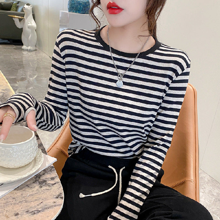 Damen gestreiftes Langarmshirt mit bequemen Ärmeln Drune