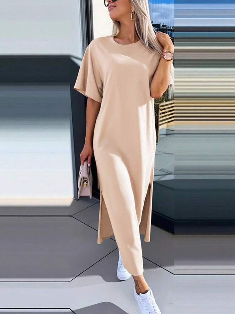 Damen Lässiges Maxikleid mit seitlichen Schlitzen und Oversize-Design Drune