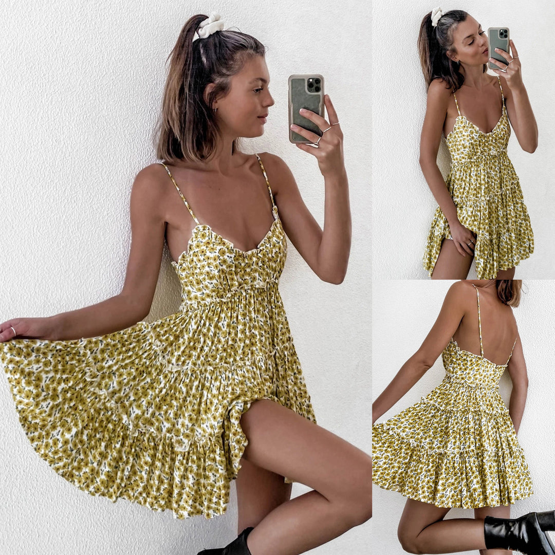 Damen Sommerliches Rüschenkleid mit verstellbaren Trägern und fließendem Schnitt Drune