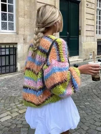 Damen Strickjacke mit voluminösen Ärmeln und farbverlaufendem Design Drune