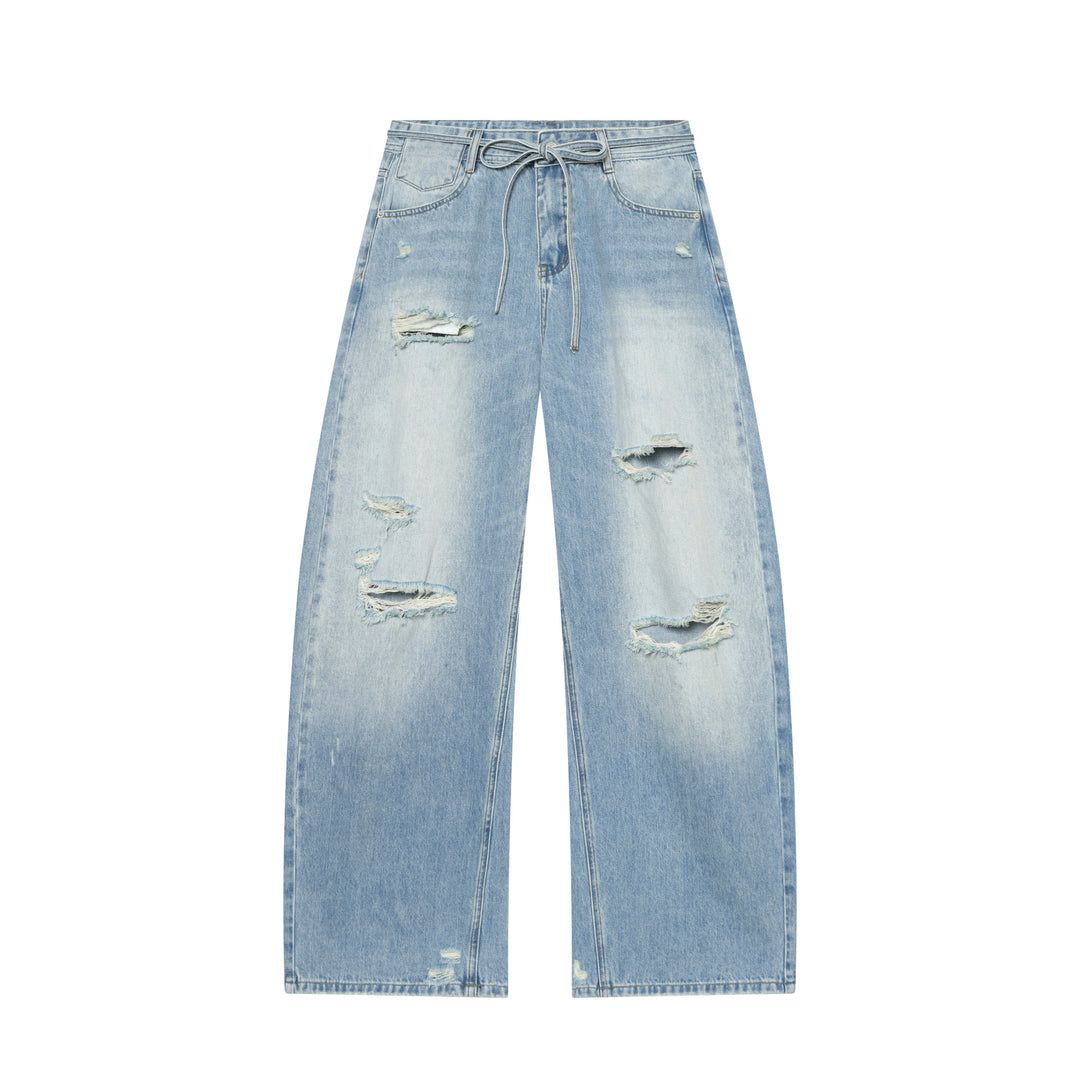 Damen nan weite zerrissene Jeans mit hoher Taille und Bindeband Drune
