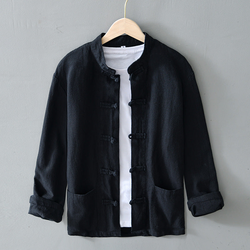 Herren nan leichte Leinenjacke im traditionellen chinesischen Stil mit Stehkragen und Knotenverschlüssen Drune