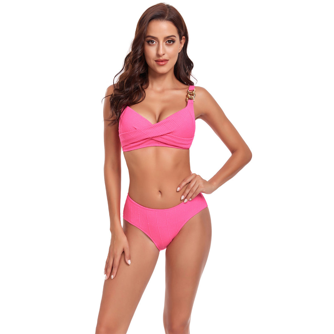 Damen Bikini-Set mit gekreuztem Oberteil und dekorativen Schnallen Drune