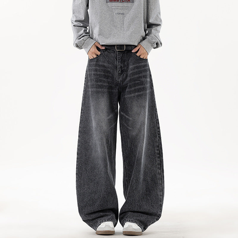 Herren Relaxed Wide‑Leg Denimhose mit extra weitem Bein und Vintage-Fade Drune