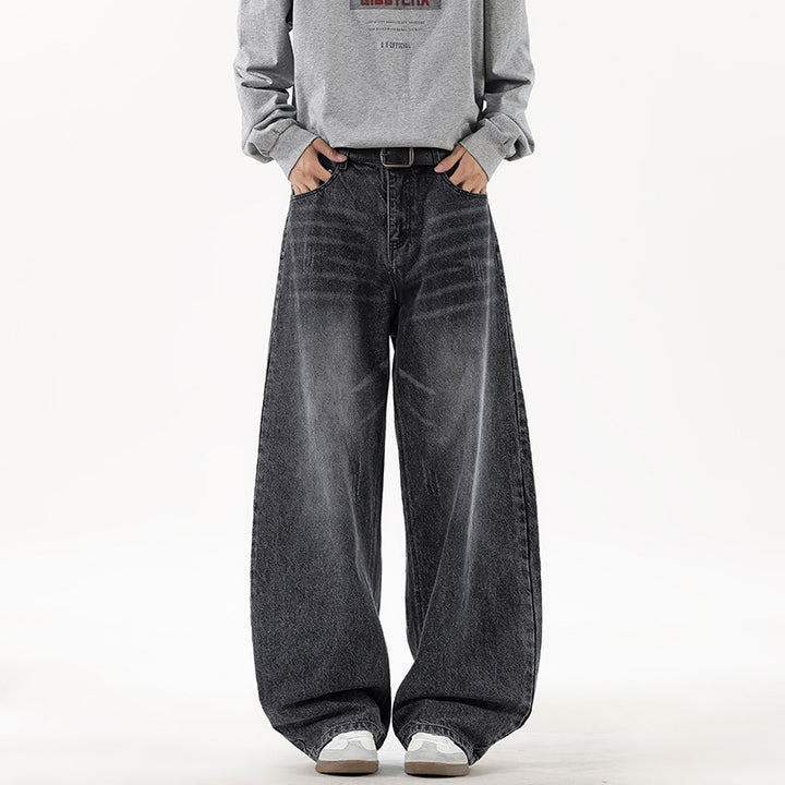 Herren Relaxed Wide‑Leg Denimhose mit extra weitem Bein und Vintage-Fade Drune