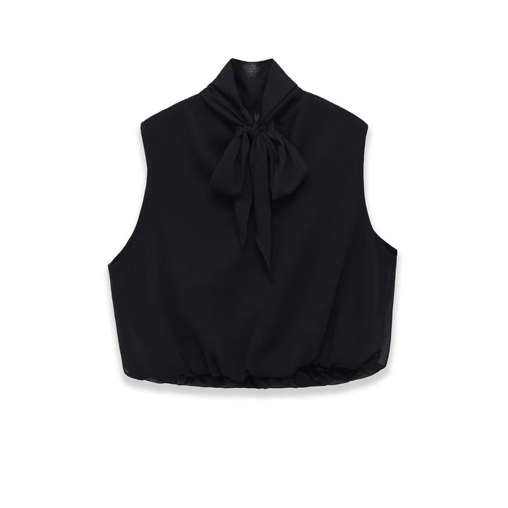 Damen Ärmellose Chiffonbluse mit Schleifenkragen und elastischem Saum Drune