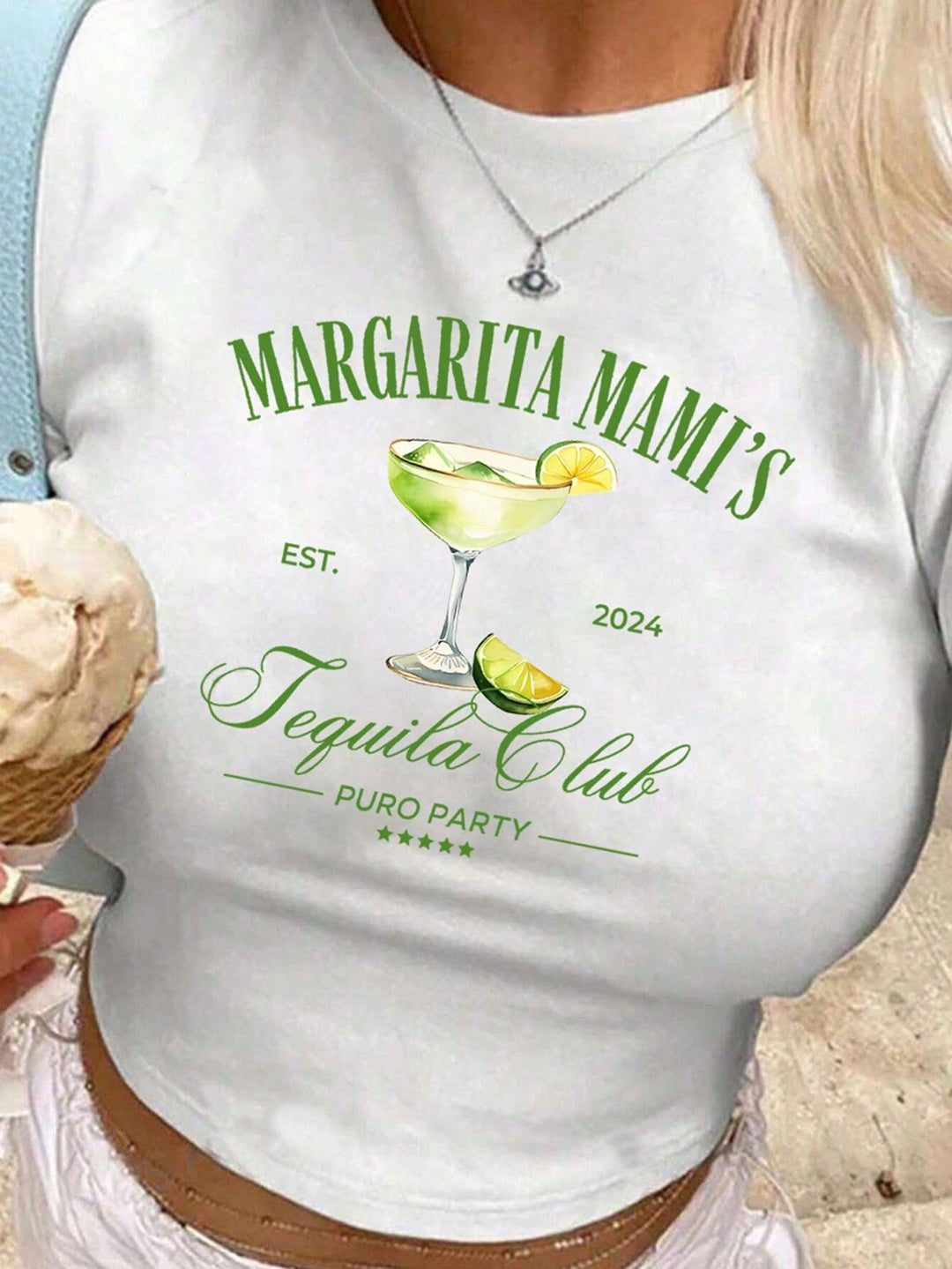 Damen Crop-T-Shirt mit kreativem Cocktail-Design Drune