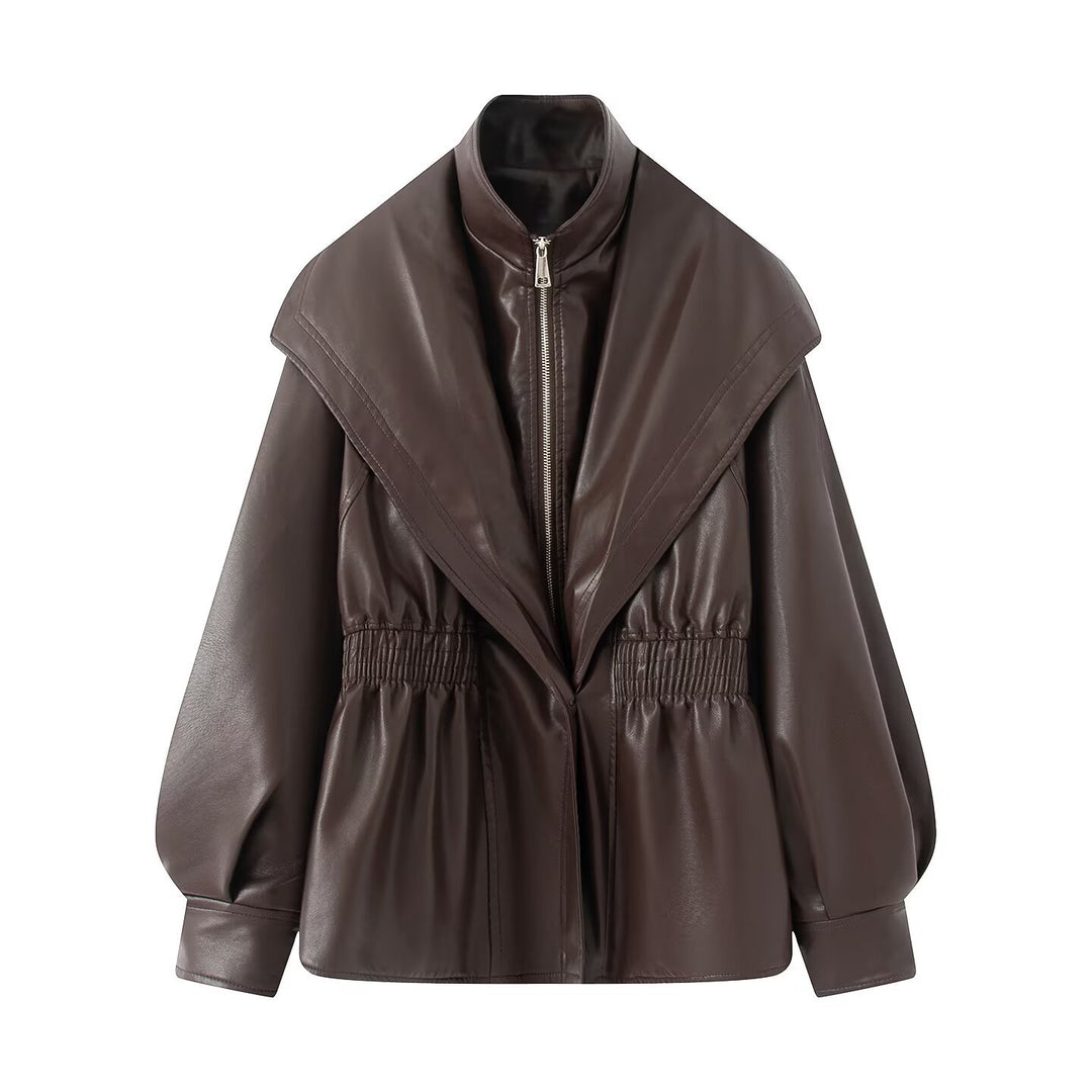 Damen elegante Bikerjacke mit lässigem Schnitt und voluminösen Ärmeln Drune
