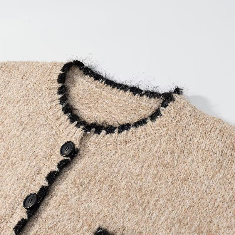 Damen Strickjacke mit aufgesetzten Taschen und kontrastierenden Details Drune