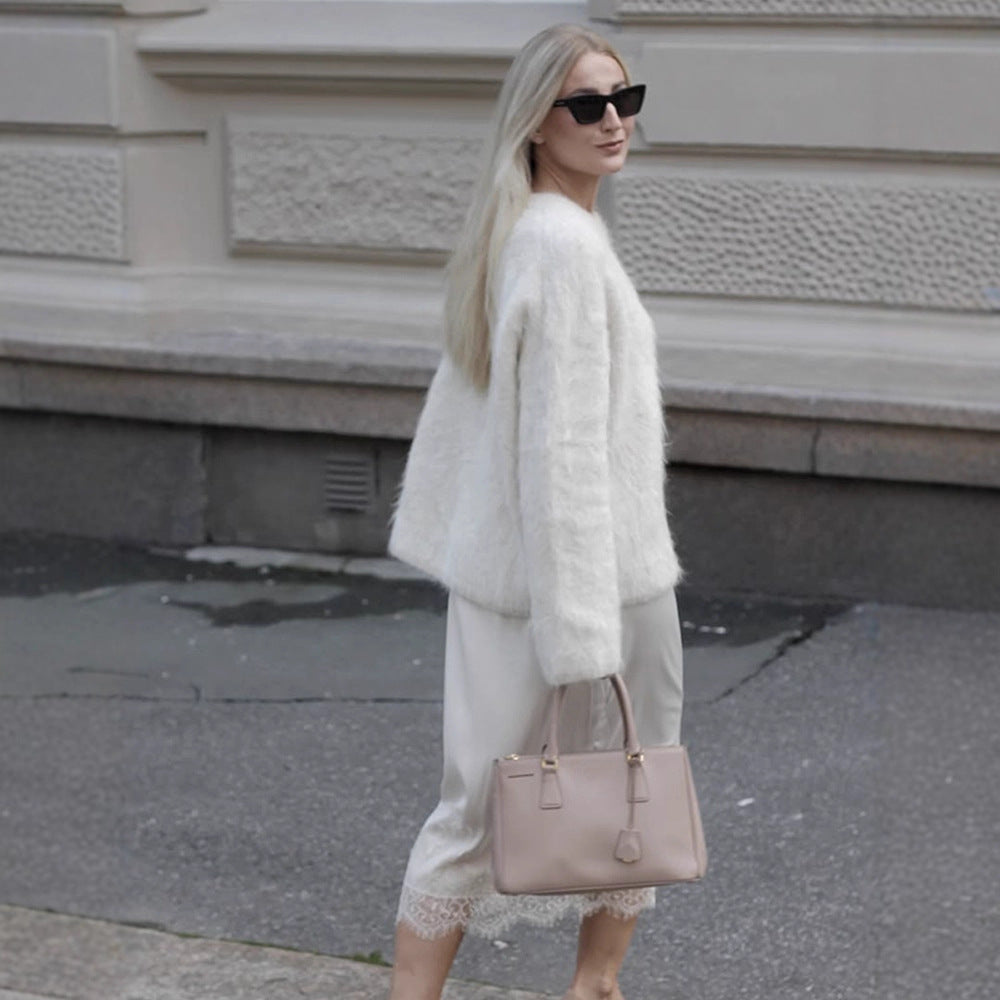 Damen Kuscheliger Mohair‑Optik Pullover mit Rundhalsausschnitt und legerer Silhouette Drune