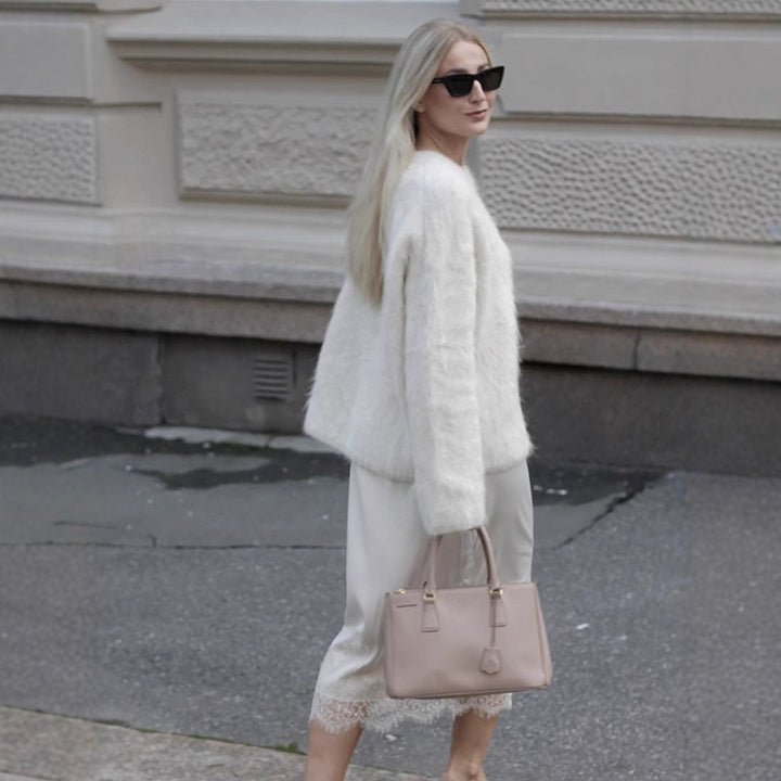 Damen Kuscheliger Mohair‑Optik Pullover mit Rundhalsausschnitt und legerer Silhouette Drune