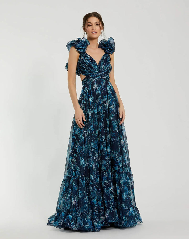 Damen Maxi-Kleid mit floralen Rüschen und schwingendem Design Drune