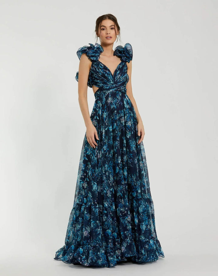 Damen Maxi-Kleid mit floralen Rüschen und schwingendem Design Drune