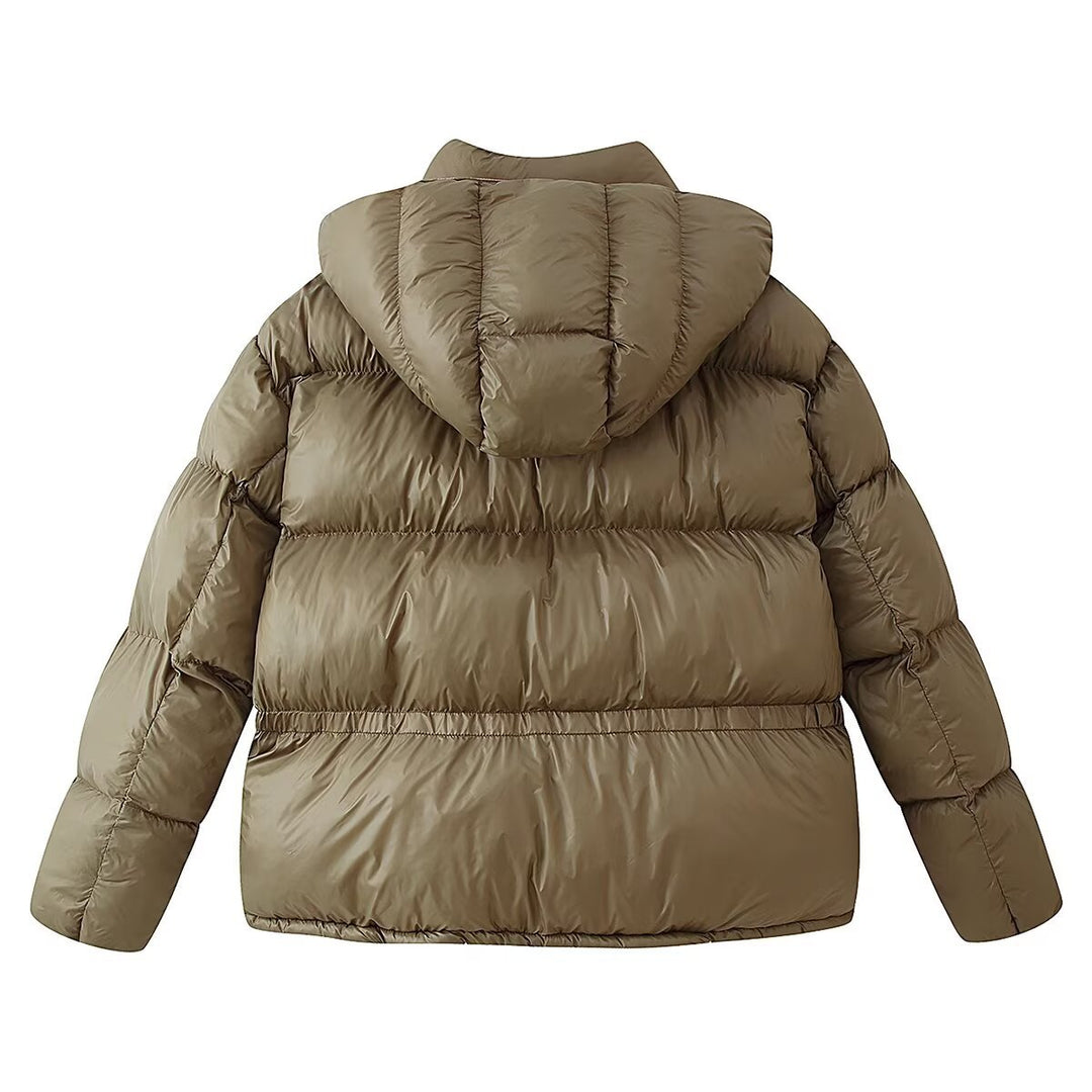 Damen Gefütterte Steppjacke mit XXL‑Kapuze und aufgesetzten Pattentaschen Drune