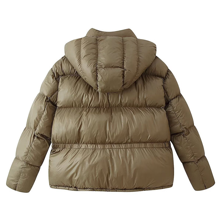 Damen Gefütterte Steppjacke mit XXL‑Kapuze und aufgesetzten Pattentaschen Drune