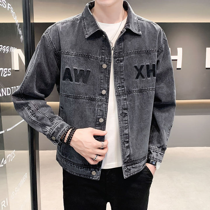 Herren Lässige Denimjacke mit modischen Applikationen Drune