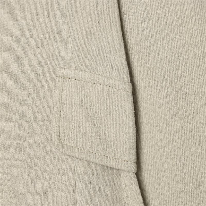 Damen Boxy-Leinenblazer mit Stehkragen, dekorativer Knopfleiste und Pattentaschen Drune