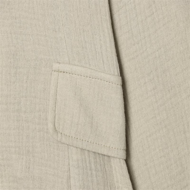 Damen Boxy-Leinenblazer mit Stehkragen, dekorativer Knopfleiste und Pattentaschen Drune