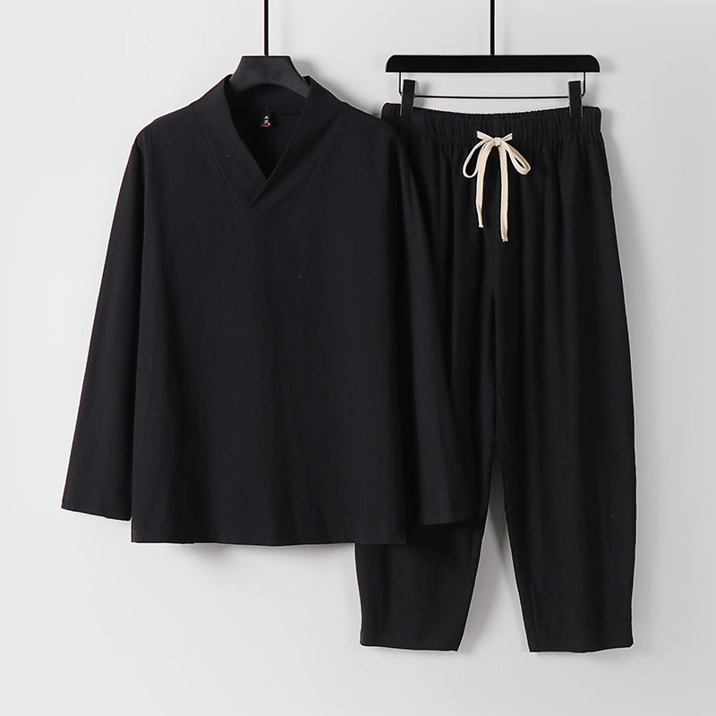 Herren Leichtes, weites Loungewear-Set mit V-Ausschnitt und Kordelbund Drune