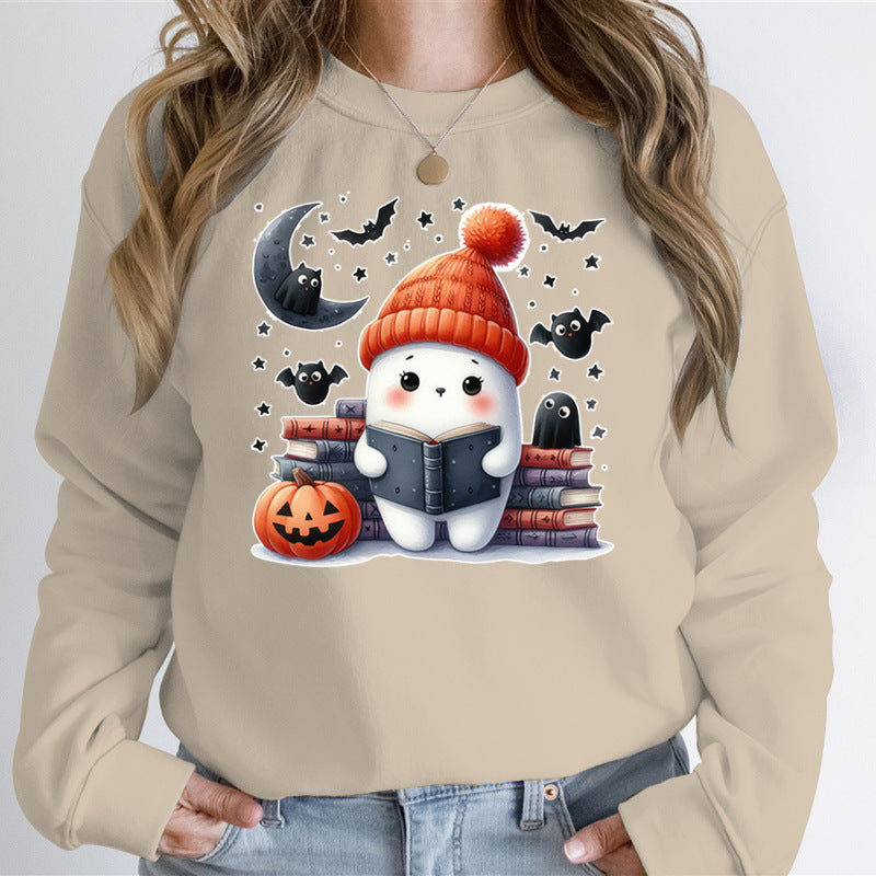 Damen Sweatshirt mit niedlichem Halloween-Motiv und Bücher-Design Drune