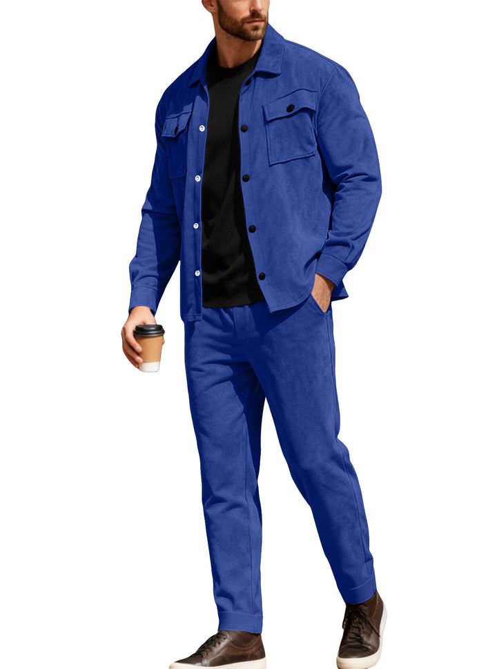 Herren nan Shirtjacke mit Pattentaschen und gerade geschnittene Chinohose Drune